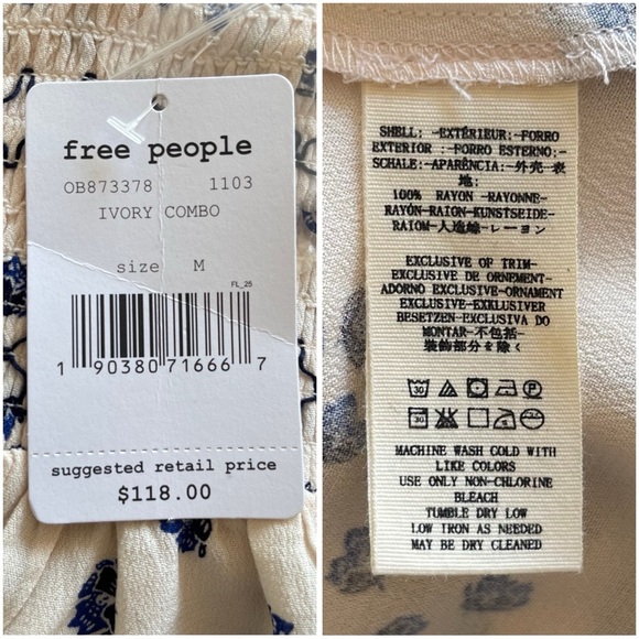 Free People Ivory Combo Tunic Top NWT Small - Picture 8 of 9